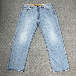 Plugg Jeans Mens 36x30 Blue Straight Light Wash Denim Distressed Casual Pants